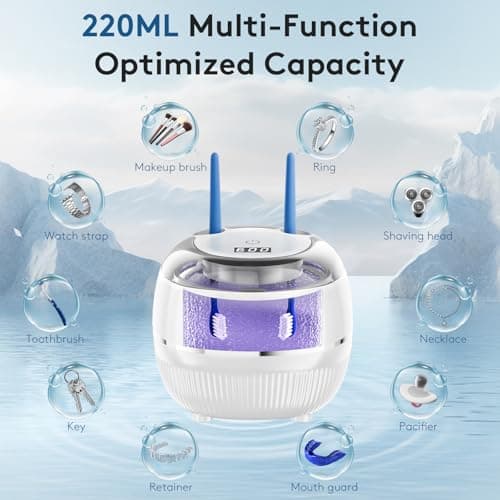 Ultrasonic Retainer Cleaner Machine, 48kHz Dental Cleaning Pod for Night Guards, Mouth Guards, Aligner, Braces, Toothbrush, Jewelry, Ultrasonic Dentures Cleaner with Digital Timer, 220ML, White - Thumbnail 5