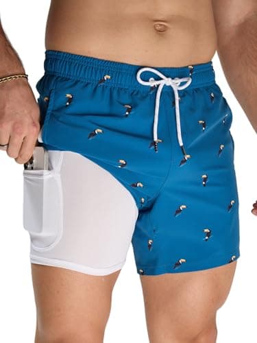 Arcweg Mens Swimming Trunks 2 in 1 with Boxer Liner 5.5" Quick Dry Swimwear Bathing Suit Swim Shorts with Zipper Pockets - Image 1