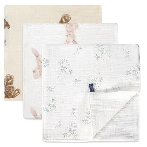 LIAORATELUO 6-Layer Crinkled Muslin Burp Cloths 3-Pack, Large 20" x 10", Ultra Absorbent for Newborns, Cute Neutral Prints, Multi-Use as Wash Cloths, Face Cloths & Baby Bibs - Image 1