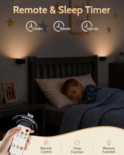 LED Wall Mounted Lights, Rechargeable Wall Sconces with Remote & Touch Control, 3 Color Temperatures 360° Rotation Dimmable Cordless Wall Light for Bedroom Study Reading Bedside (Black, 3 Pack) - Thumbnail 3