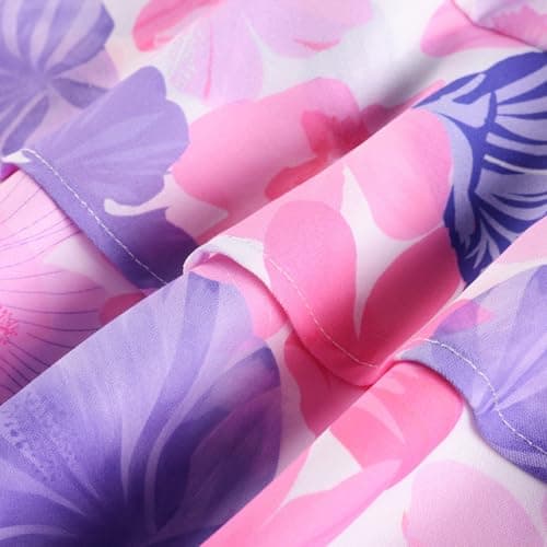 GRACE KARIN Party Dresses for Girls Elastic Straps Smocked Maxi Long Casual Boho Dress 8-10,Pink Purple Tropical - Thumbnail 5