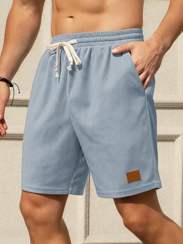 Hardaddy Mens Corduroy Shorts Casual Elastic Waist Drawstring 2026 Summer Beach Lounge Short(Light Blue 4X-Large) - Thumbnail 3