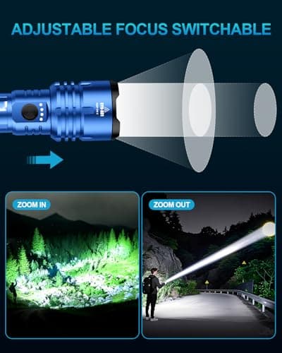 VOLISABER Flashlight 2000 High Lumens, Rechargeable Zoomable LED Tactical Flashlight with Ignition Lens, Emergency Flashlight for Camping Home Security, 5 Modes Waterproof Handheld Flashlights (Blue) - Thumbnail 3