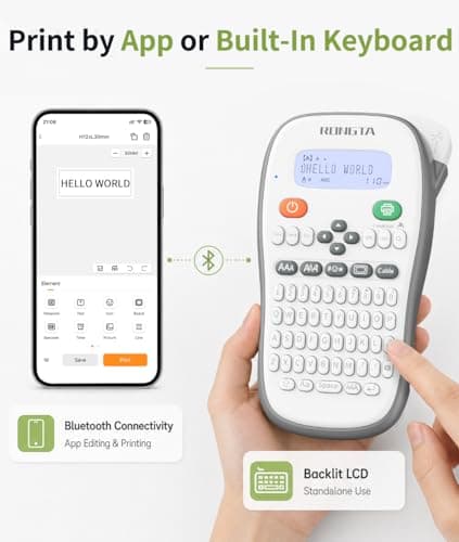 Rongta TH110 Bluetooth Handheld Label Maker Machine with 1 Tape, QWERTY Keyboard Portable Label Printer, for Home, Office, Organization - Thumbnail 2