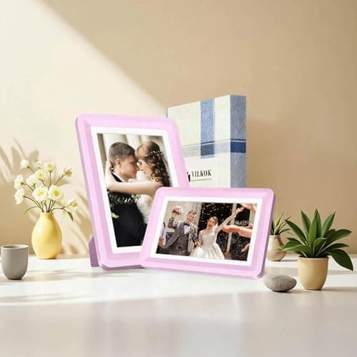 vilkok Pink 5x7 Picture Frame,1 Pack, Fits 5x7 Photo or 4x6 with Mat, Acrylic Front & Durable ABS Frame, Shatterproof UV-Resistant Tabletop Display, Vertical/Horizontal Home Décor Frame - Thumbnail 3