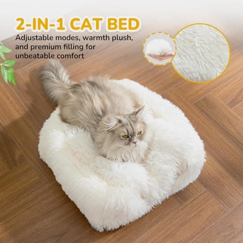 CATISM Cat Bed, Cat Cave for Indoor Cats, Soft Cat Dome, Self-Warming 2 in 1 Foldable Pet Cat House with Washable Cushioned Pillow Calming Fluffy Dog Beds for Small Dogs with Anti-Slip Bottom White - Thumbnail 3