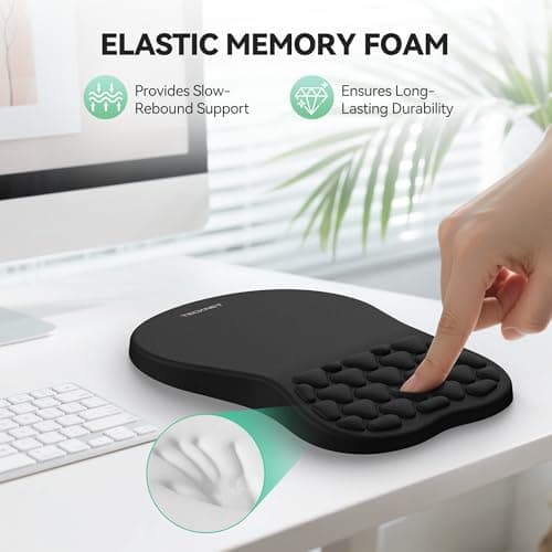 TECKNET Ergonomic Mouse Pad with Wrist Rest, Soft Mousepad with Massage Design, Memory Foam and Non-Slip PU Base for Pain Relief, Gaming Mouse Pad for Desk, Home, Office, 12x8 Inches, Black - Thumbnail 4