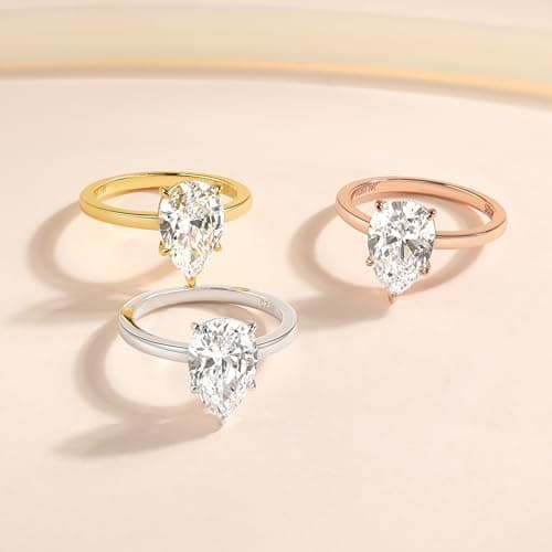 JALOKIVI 3CT 925 Sterling Silver Engagement Rings for Women Pear Cut Solitaire Cubic Zirconia Wedding Rings for Women Promise Rings for Her Silver Size 10.5 - Thumbnail 3
