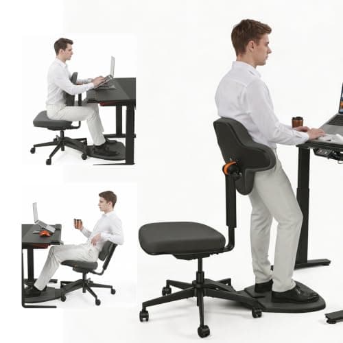 Newtral Standing Desk Chair, Standing Mate Chair for Sit-Stand, Ergonomic Leaning Perch Chair with Anti-Fatigue Mat, Standing Stool, Saddle Chair, Height Adjustable Home Office Posture Seat-MT-L-DG