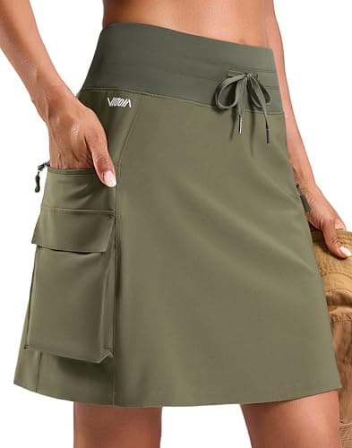 Viodia 18'' Cargo Skorts for Women with 6 Pockets Hiking Knee Length Skirt High Waisted Golf Skort for Travel Casual Grey Green 3XL - Image 1