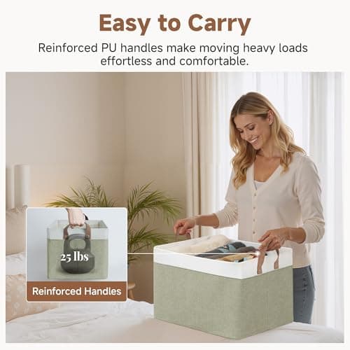 StorageWorks Storage Bins, Fabric Storage Bins for Shelves, Extra Large Storage Baskets with Metal Frame, Closet Baskets and Bins with Handles, Jumbo, Green and White, 2-Pack - Thumbnail 5