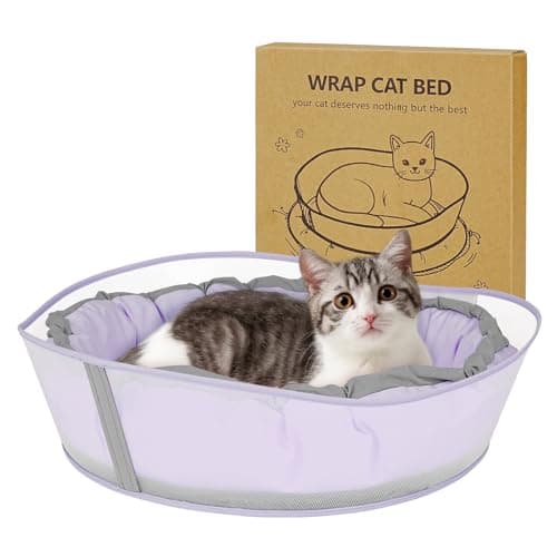 Cat Beds for Indoor Cats, Round Dog Bed for Small Dogs, Puppy, Kitten -Soft Plush Washable Cat Bed Calming with Protective Shield (Purple，18 Inches)