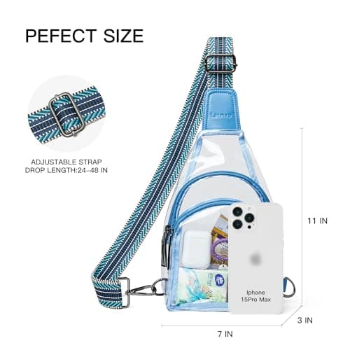 LATMAP Clear bags Stadium Approved Crossbody Fanny Pack Sling Bag Backpack Purses for Women Men for stadium events Unisex Blue - Thumbnail 4