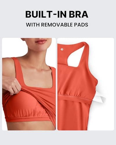 G4Free Maternity Workout Clothes Removable Pad Pregnancy Athletic Tank Tops Square Neck Soft Workout Cami Tanks for Yoga(Rust Orange,XS) - Thumbnail 4