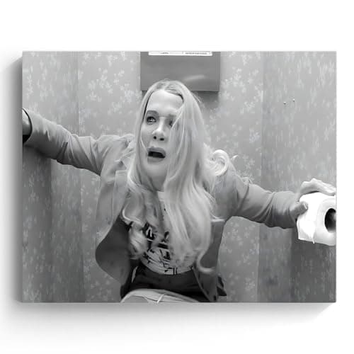 VYPEROCK Vintage Framed Canvas Wall Art Bathroom Decor White Chicks Black and White Toilet Panic Poster Print Comedy Painting Humor Artwork for Living Room Guest Bath Wall Home Decoration, 16x20inch