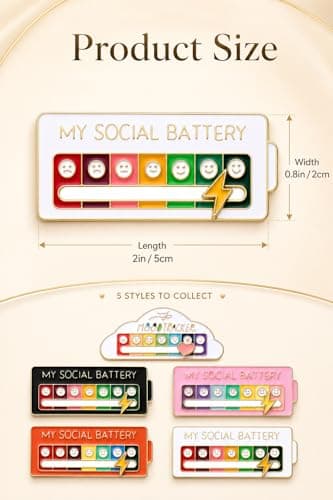 COTATI 5Pcs Social Battery Pin, Interactive Social Battery Slider Pin Set, Funny Mood Tracker Indicator Badge for Backpacks Jackets, Creative Enamel Lapel Brooch Pins - Thumbnail 5