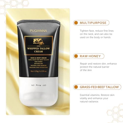 PUQIANNA Beef Tallow for Skin Cream - Whipped Tallow for Face & Body & Organic Face Moisturizer, with Grass-Fed Tallow & Raw Honey to Soothe, Lift & Nourish Dry Skin - Thumbnail 6