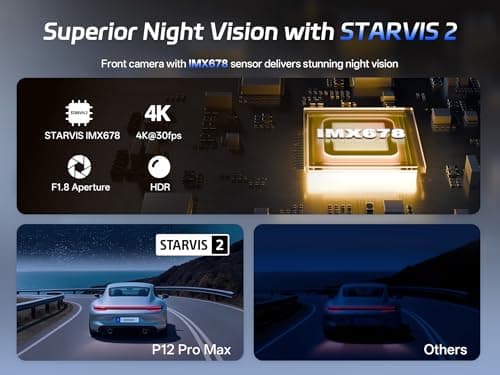 Pelsee 4K+2.5K Mirror Dash Cam with Front Starvis 2 IMX678 & Rear IMX335, 12" Rear View Mirror Camera, Color Night Vision, 5.8GHz WiFi, ADAS & BSD, Included OBD Hardwire Kit, 128GB Card, P12 Pro Max - Thumbnail 3