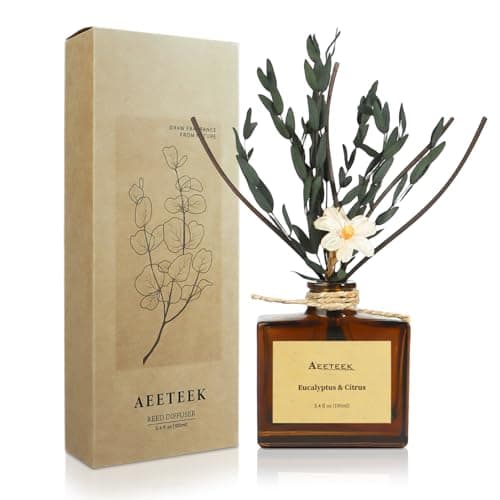 Aeeteek Reed Diffuser, Eucalyptus & Citrus Scented Oil Diffusers for Home with Dried Flowers, 3.4 Fl Oz Essential Oil Diffuser for Bathroom, Elegant Fragrance for Room Decor - Image 1