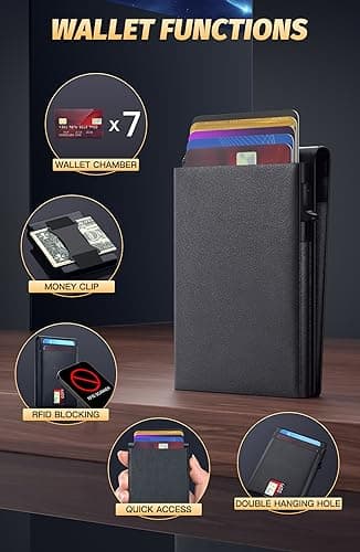 FIYUM Wallet for Men, Mens Wallet with Magnetic Credit Card Holder Pop Up Smart RFID Blocking Slim Leather Cash Slots ID Windows Minimalist Wallet - Thumbnail 3