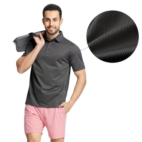 M MAELREG Mens Golf Shirts Short Sleeve Jacquard Casual Performance Moisture Wicking Collared Polo Shirts for Men Black - Thumbnail 3