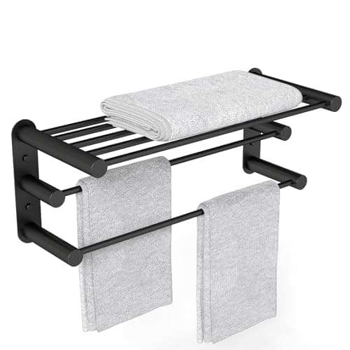 YUMORE 24-Inch Towel Rack, Towel Holder Shelf with 2 Towel Bar Towel Storage Organizer for Bathroom & Lavatory Wall Mounted (Matte Black) - Image 1