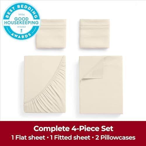 Mellanni Extra Deep California King Sheets - 4 PC Iconic Collection Bedding - Luxury, Ultra Soft, Cooling Bed Sheets - Wrinkle, Fade, Stain Resistant (Cal King, Golden Ivory) - Thumbnail 4