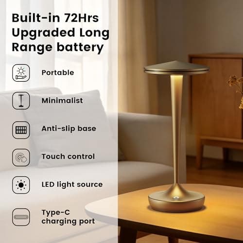 JALVDE Cordless Lamp Rechargeable LED Table Light,48Hrs Battery Operated Table Lamp,Potable Lamp with Stepless Dimming and Waterproof Lamp for Kitchen,Dining,Shower,Outdoor Patio,Camping (1Pbronze) - Thumbnail 2
