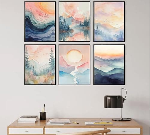 6Pcs Mental Health Wall Art Watercolor Abstract Psychology Therapy Motivational Quote Forest Mountains Poster Painting Picture Wall Decor Canvas Print Artwork for Office Classroom Home Decoration - Thumbnail 6