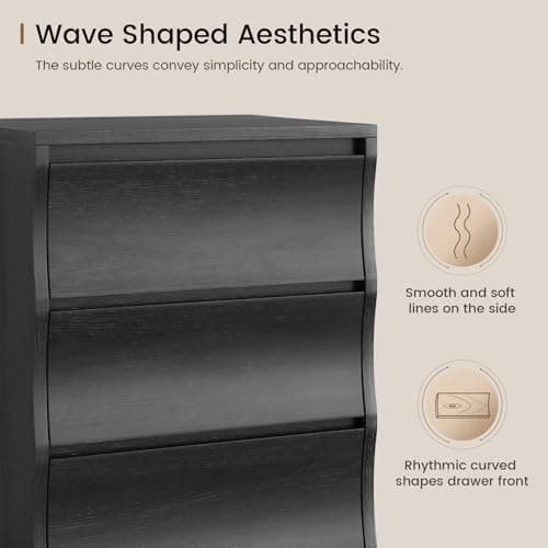 SUCSSRICH Black Nightstand Set of 2, Night Stand with 3 Drawers, Modern Nightstand with Large Storage, Silent Slides, Wooden End Side Table, Bedside Table with 3 Drawers for Bedroom - Thumbnail 3