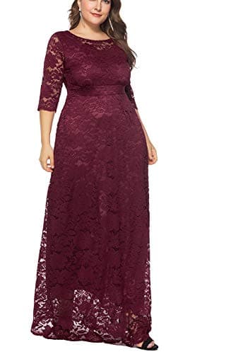 Eternatastic Womens Floral Lace 2/3 Sleeves Maxi Dress Evening Party Long Dress 4XL Dred - Thumbnail 3
