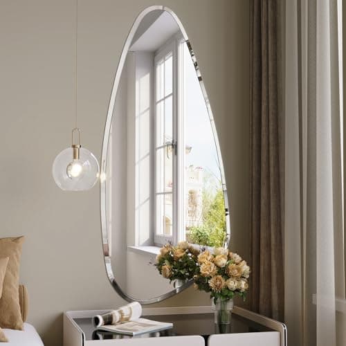 Mestikits Irregular Teardrop Wall Mirror, 48"x22" Asymmetrical Oval Mirror for Wall, HD Silver Mirror for Entryway, Staircase, Bathroom, Modern Farmhouse Decor - Image 1