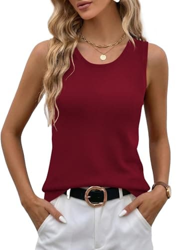 LaGracia Tank Tops for Women Summer Sleeveless Sweater Vest 2026 Crew Neck Wool Blend Business Casual Tops Dreesy Tank Lightweight Dressy Casual Pullover 2026 DarkRed M - Image 1