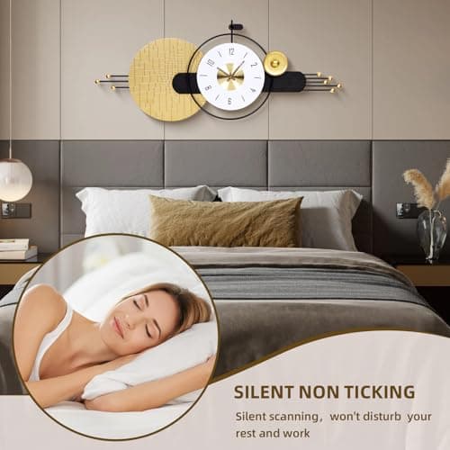 AXAORIRA Housewarming Gift Idea: 47x19 Inches Large Modern Silent Wall Clock Battery Operated, Non-Ticking Quartz Decorative Analog Clocks for Living Room, Bedroom, Hallway, Entryway, Office - Thumbnail 3