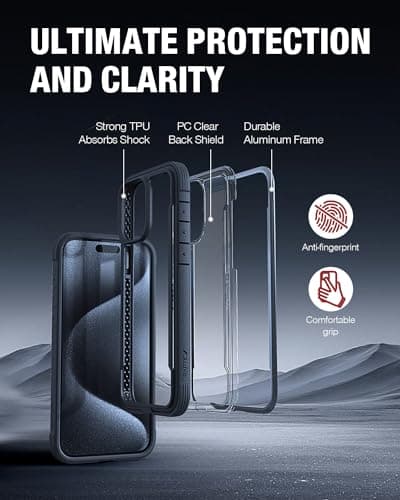 RAPTIC Shield for iPhone 15 Pro Max Case, Shockproof Protective Clear Case, Military Grade 10ft Drop Tested, Durable Aluminum Frame, Anti-Yellowing Technology Case, 6.7 inch, Black - Thumbnail 6