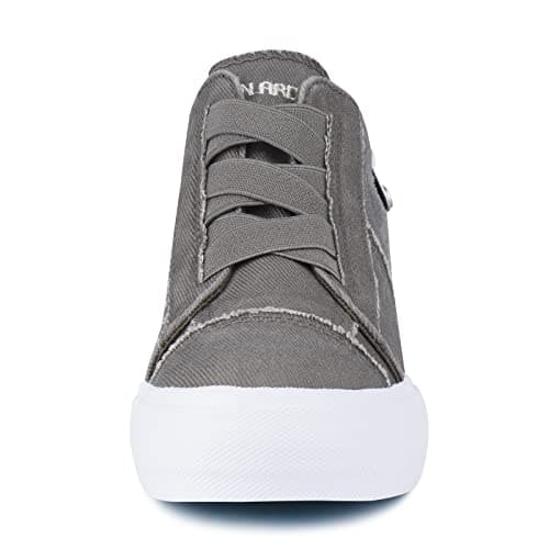 JENN ARDOR Wedge Sneakers for Women Fashion Canvas Shoes Casual Platform Hidden Heel Womens Slip On Sneaker Non Slip Side Zipper Warm Grey - Thumbnail 5