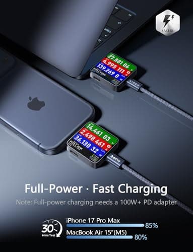 LISEN USB C to USB C Cable, 240W C to C Cable Fast Charging [6.6ft, 2 Pack] Type C Charger Fast Charging USBC to USBC Cable for iPhone 17 16 15 Pro Max iPad MacBook Pro Air M5 Samsung S26 S25 Ultra - Thumbnail 3