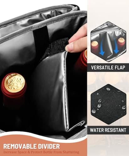 Neverwhy Insulated Wine Bag - Wine Bottle Carrier Tote Cooler Bags for Gifts Travel Picnic Beach, Black - 2 Bottle - Thumbnail 6