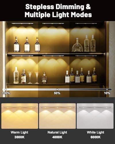 Pak Under Cabinet Lights, Rechargeable Motion Sensor Light Indoor, Wireless and 3-Color Dimmable with Cat’s Eye Hill Effect, for Display Cabinets, Showcases, Wine Racks, 2 Pack, Silver - Thumbnail 4