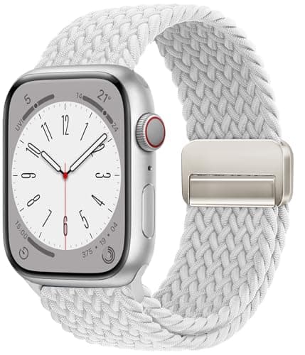 OMECKY Magnetic Braided Loop Band Compatible with Apple Watch Series 11 10 42mm 9 8 7 6 5 4 40mm 41mm for Women Men, Stretchy Nylon Elastic Sport Strap for iWatch SE 1/2/3, Pearl White - Image 1