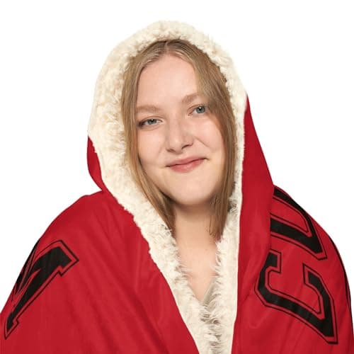 ROSLILY Personalized Baseball Hooded Blanket Game Day Custom Hooded Fleece Blanket with Name Softball Wearable Throw Blanket University Team Blanket Gift for Sports Fans Kids Adult Graduation, Red - Thumbnail 4