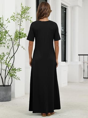 KORSIS Women's Summer Black XL Dresses Short Sleeve Casual Long T-Shirt Dress Loose Flowy Beach Vacation Sundress with Pockets - Thumbnail 6