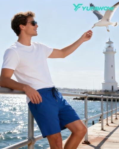 7 Inch 7in Men Swim Trunks Compression Liner Quick Dry Drawstring Male Swimwear Swimsuit Swimtrunks Boardshorts Bathing Suit Fair Beach Water Shorts Zipper Mesh Pocket Lined Inseam Harbor no Mesh - Thumbnail 3