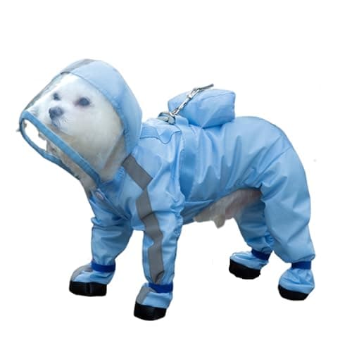 Pupmist Full Coverage Small Dog Raincoat, Waterproof with Four-Leg Protection, Ideal for Teddy Bears, Includes Waterproof Mini Backpack (Blue, Medium(Suggest Weight 5.5-8.8lb)) - Image 1