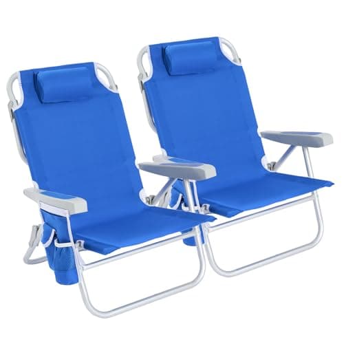 SUNNYFEEL Low Beach Chair 2 Pack, 5-Position Lay Flat Reclining, Backpack Portable Folding Chairs with Cooler Bag & Cup Holder, Heavy Duty 350 LBS, Compact for Beach, Camping, Travel - Image 1