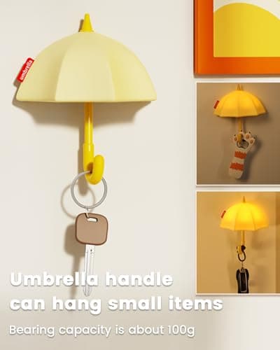 joyful xinghai Kids Night Light Umbrella, Silicone Tap Control Magnetic Bedside Lamp with Time Auto-Off, Cute Portable LED Nursery Light for Baby, Toddler, Bedroom and Keychain Holder - Thumbnail 3