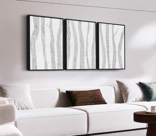 Large Framed Birch Tree Wall Art, Gray Abstract Forest Painting Canvas Prints, Neutral Minimalist Botanical Canvas Art Modern Plant Decor for Living Room Bedroom Kitchen 20"x28"x3Pcs - Image 1