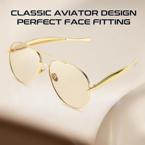 SODQW Gold Aviator Sunglasses for Women Men Trendy Designer Metal Sun Glasses with UV400 Metal Frame Ladies Shades - Thumbnail 6