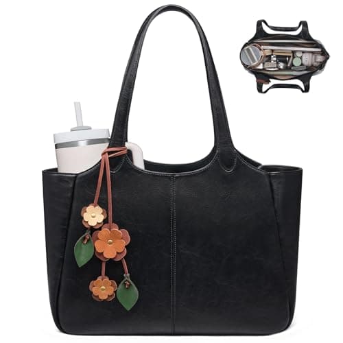 LOVEVOOK Tote Bag for Women, Leather Vintage Work Bag with 40oz Cup Holder, Nurse Teacher Shoulder Bag, Roomy, 6 Pockets - Image 1