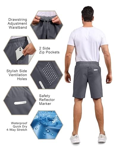Hioutdoor Mens Shorts Waterproof Quick Dry Slim Fit Athletic Running Gym Training Zipper Pockets for Basketball Tennis Hiking Workout Swim Trunks Dark Grey XL - Thumbnail 3